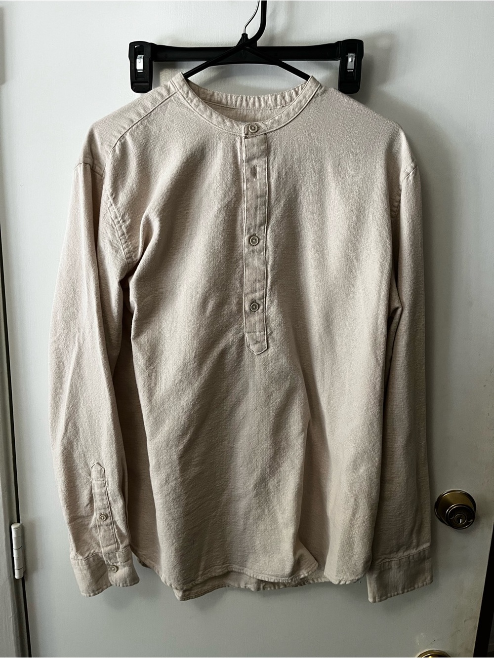 Zara Linen-Cotton Band Collar Henley Shirt